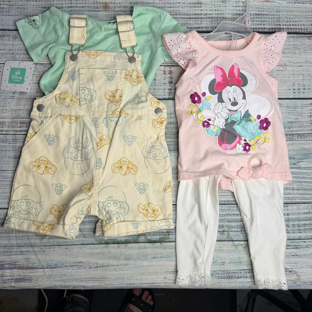 Disney Baby Minnie Mouse Lion King 3 Piece Outfit Bundle Girls 12M NWT